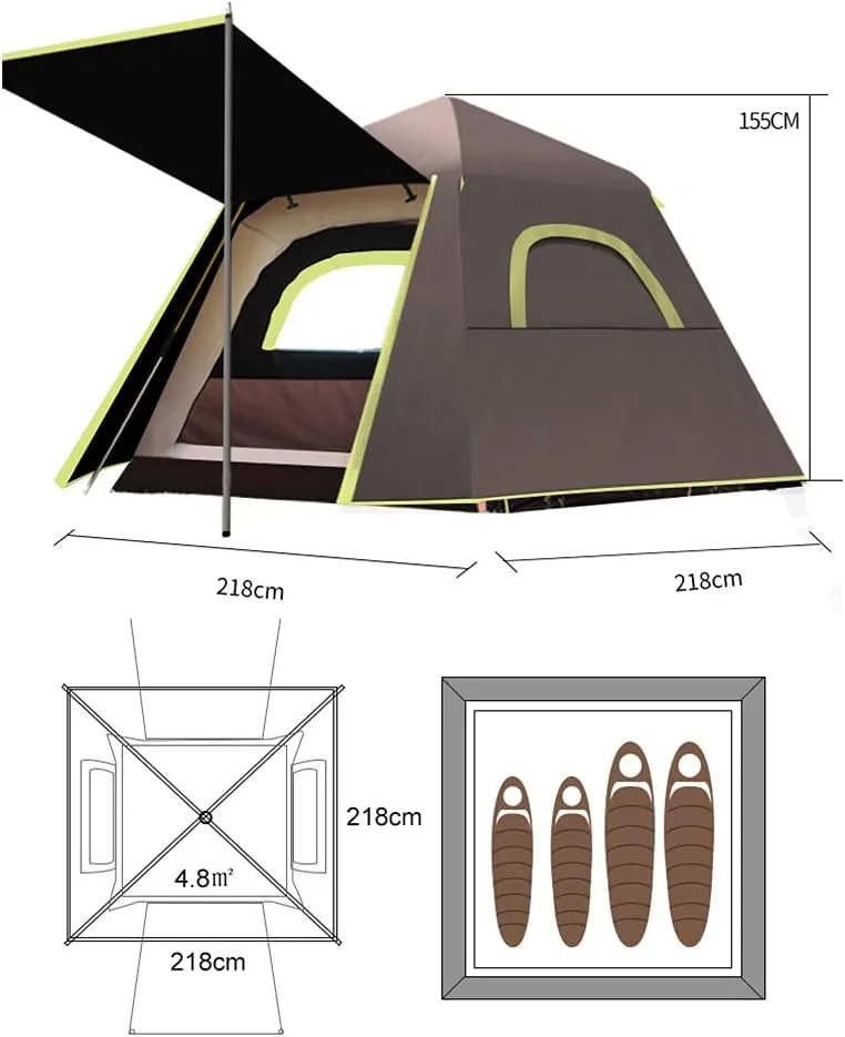 Pop Up Tents for Camping 3-4 Persons Double Layer Instant Tent Automatic Portable Cabana Beach Tent for Outdoor Hiking