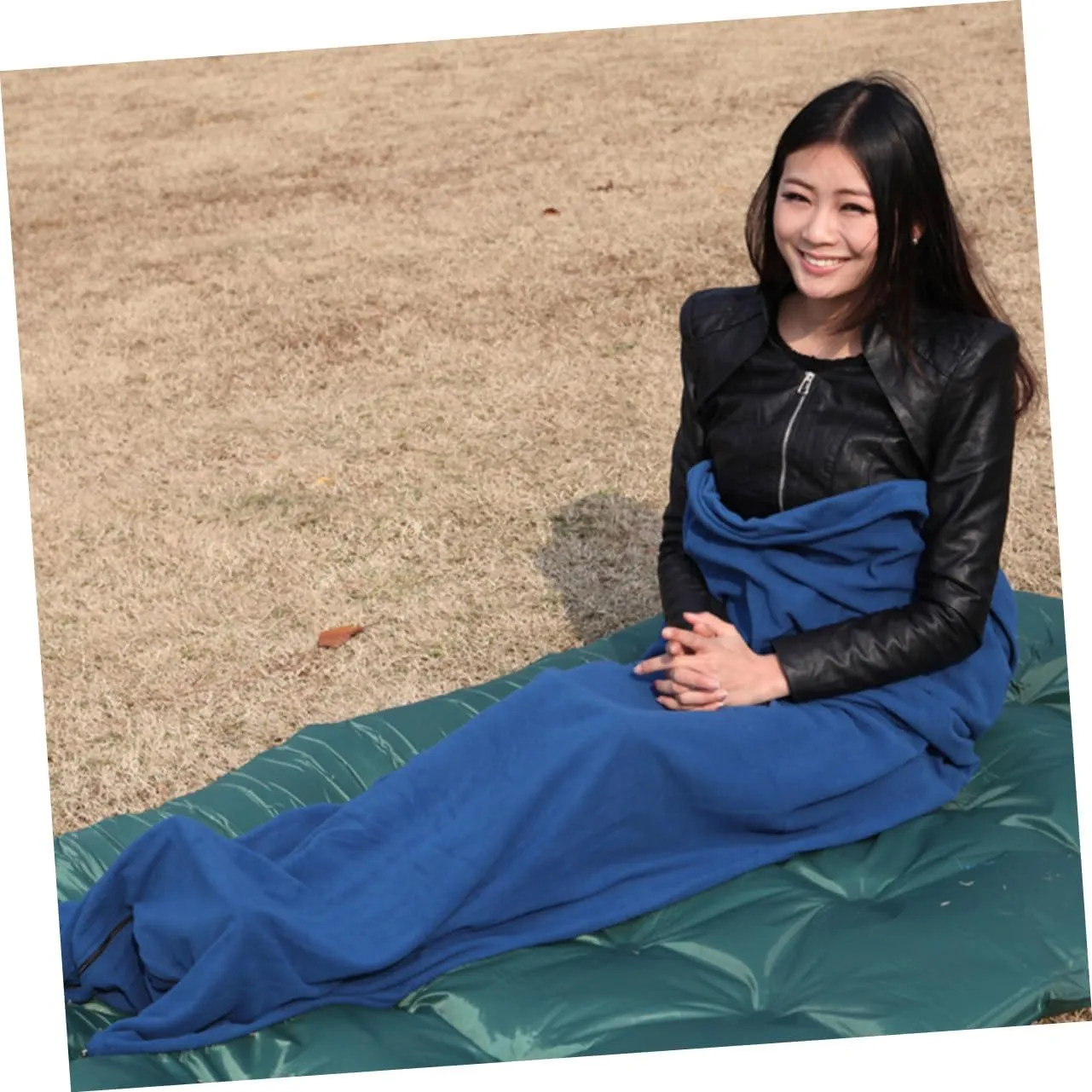 POPETPOP Outdoor Sleeping Bags for Adults Fleece Winter Cool Weather Camping Blue