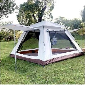Popup Tent Waterproof 4 People Double Doors and Four Windows, Large Tents for Camping Advanced Stable Dome Tent for Camping