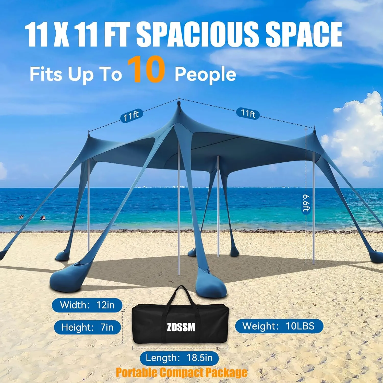 Portable Beach Tent Sun Shelter UV Protection Beach Canopy Sun Shade for Camping, Family Tent, Quick Setup Outdoor Shade Canopy(Navy)