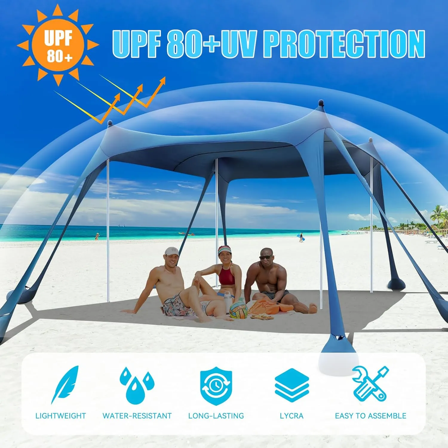 Portable Beach Tent Sun Shelter UV Protection Beach Canopy Sun Shade for Camping, Family Tent, Quick Setup Outdoor Shade Canopy(Navy)