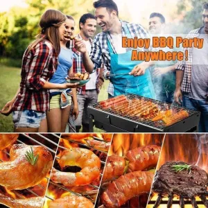 Portable Black Charcoal Barbecue Grill, Foldable and Easy to Assemble, Compact Travel BBQ for Outdoor Cooking