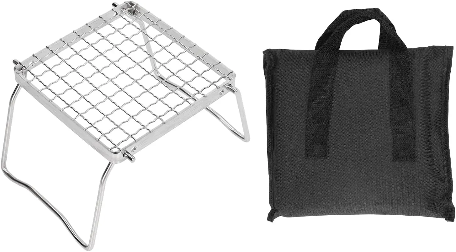 Portable Campfire Grill Silver Stainless Steel Camping Rack Mini Folding Grill for Outdoor Picnics BBQs Camping Beach