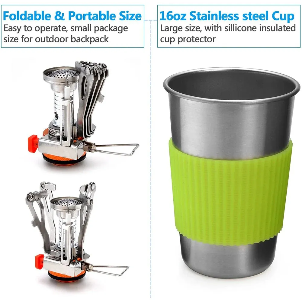 Portable Camping Cookware Kit with Stove - Outdoor Cooking Set for Hiking, Picnic, and BBQ
