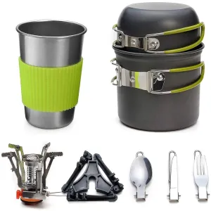 Portable Camping Cookware Kit with Stove - Outdoor Cooking Set for Hiking, Picnic, and BBQ