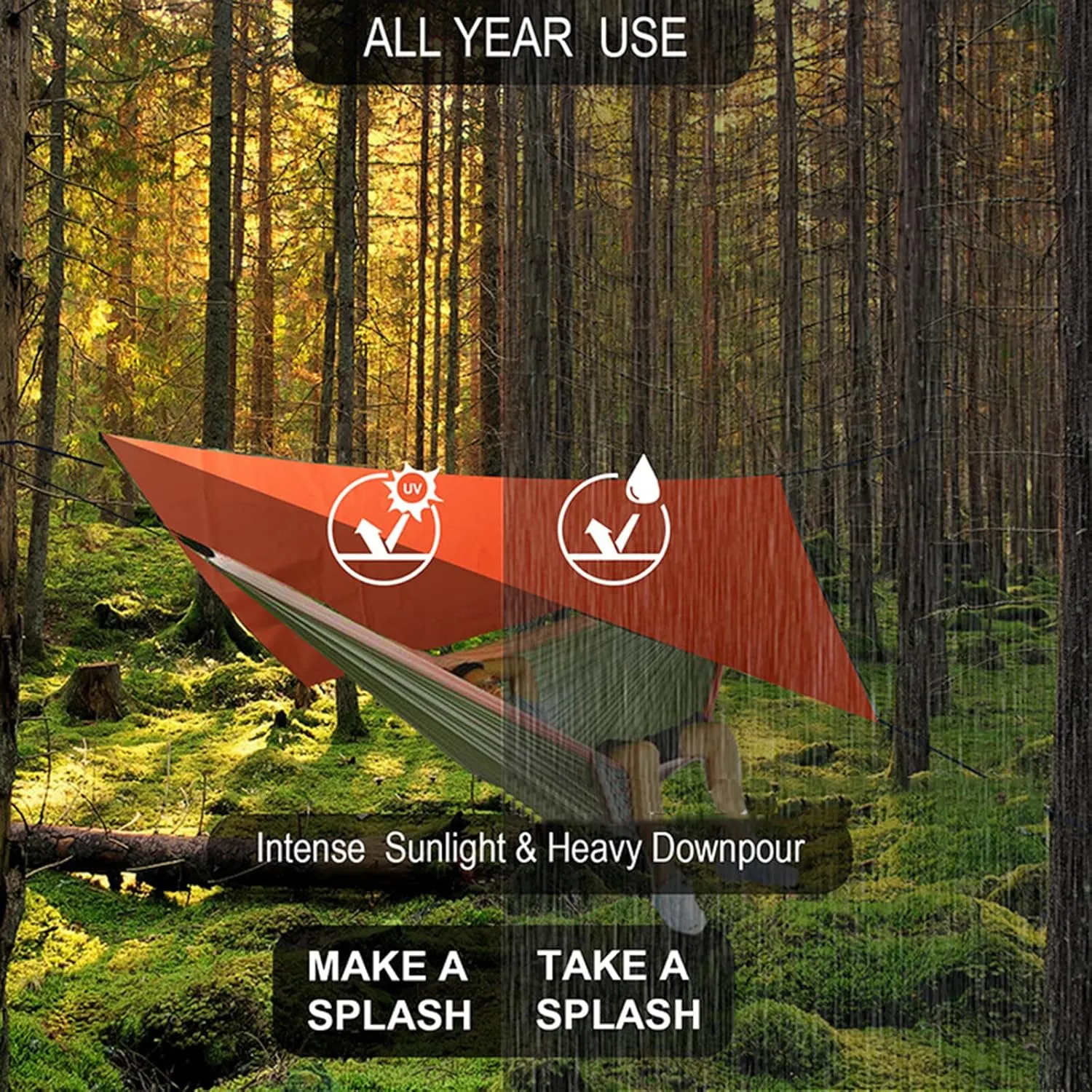 Portable Camping Tarp, Waterproof Hammock Rain Fly Tarp Canopy, Lightweight Ground Cloth Shelter for Camping, Backpacking and Outdoor Adventure