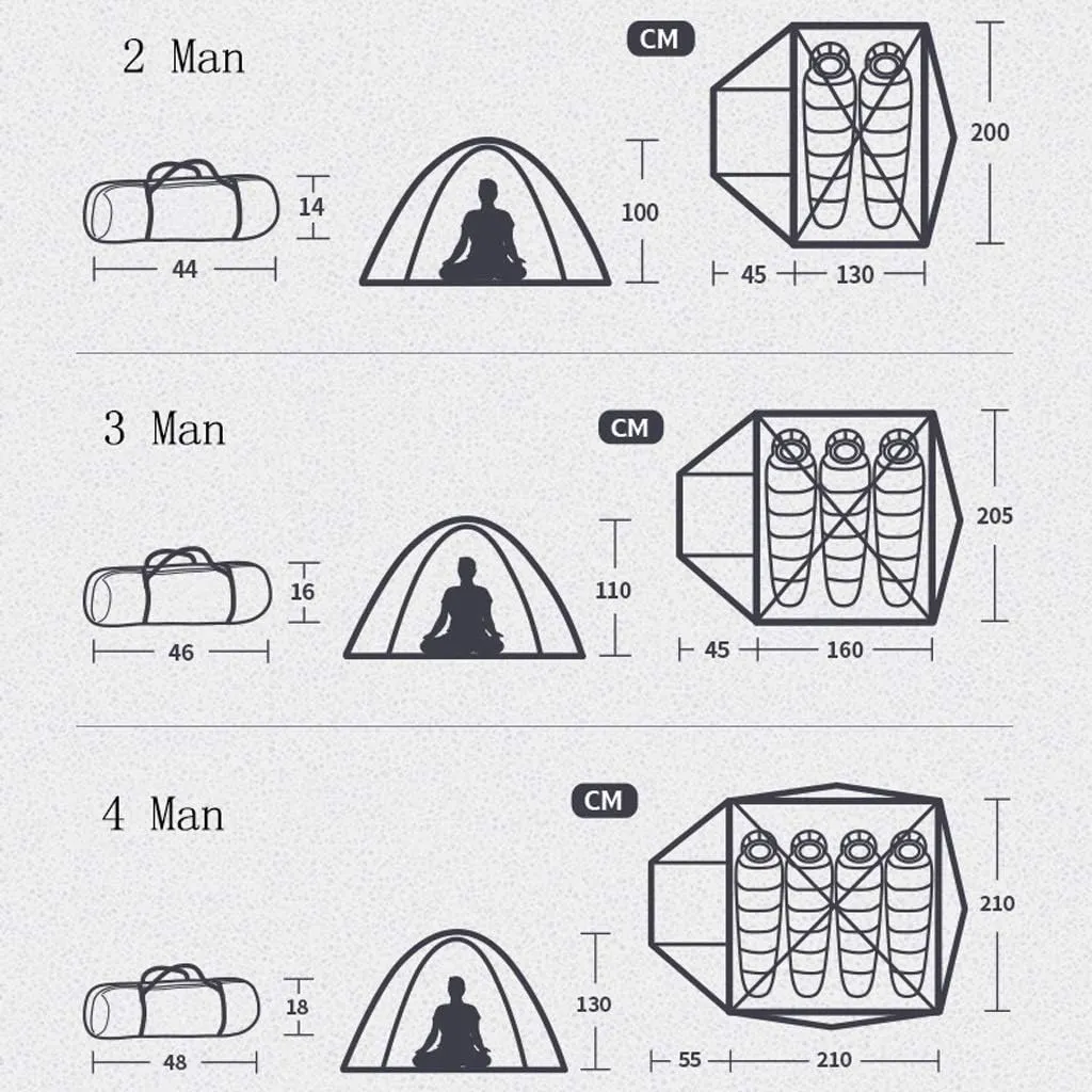 Portable Campitent Double Layer Waterproof Sunscreen 2-4 Man Outdoor Light Family Tent,3 Sizes (a 4 Man)