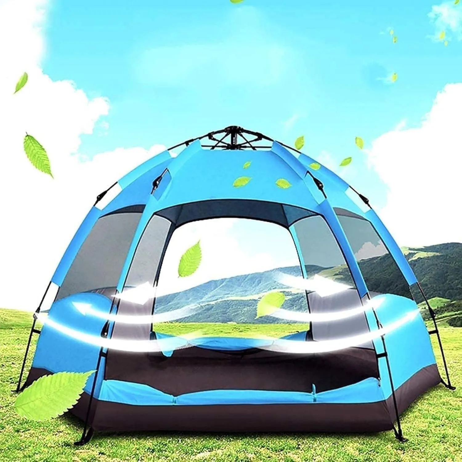 Portable Campitents Shelters Ultra Large Pop up Campitent for 5 to 7 Person, Automatic Openihexangular Hydraulic Double Layer Tent, Trekkiand Camping (B a)