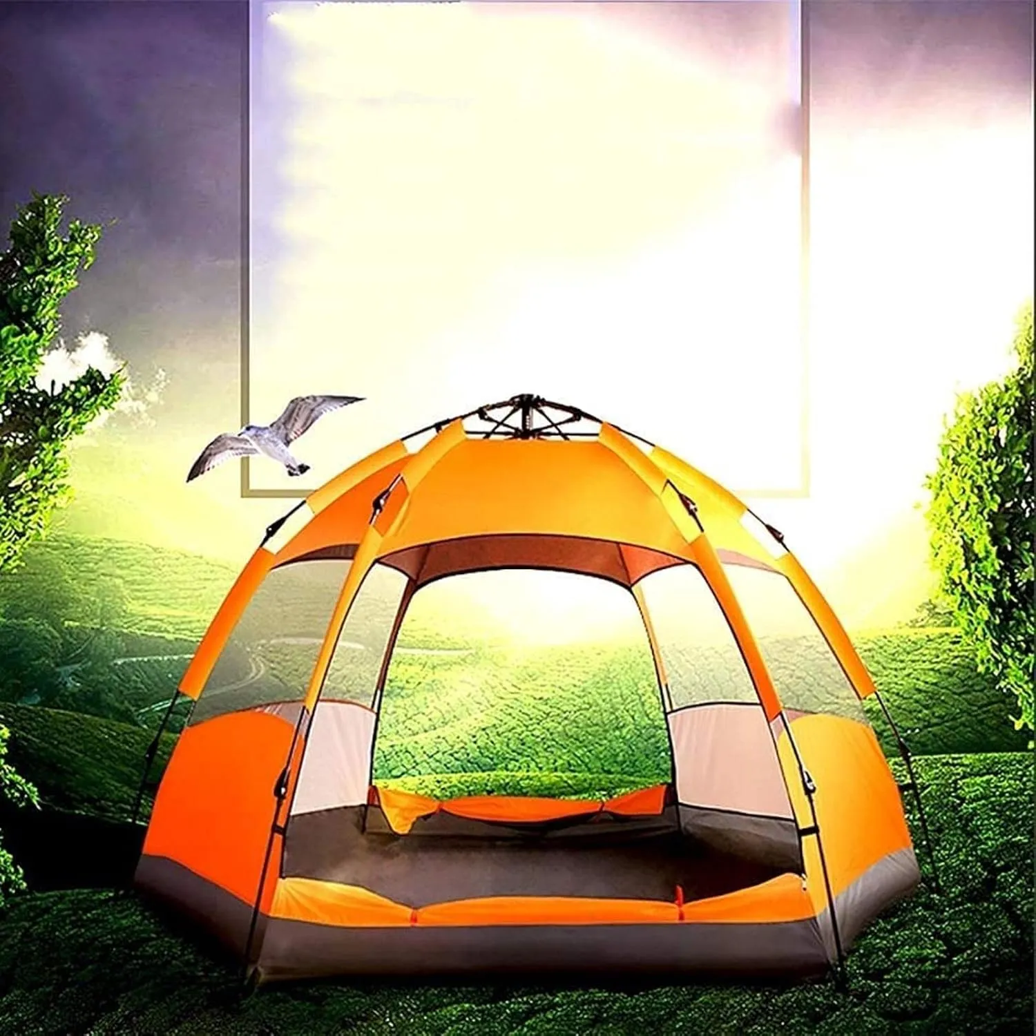 Portable Campitents Shelters Ultra Large Pop up Campitent for 5 to 7 Person, Automatic Openihexangular Hydraulic Double Layer Tent, Trekkiand Camping (B a)