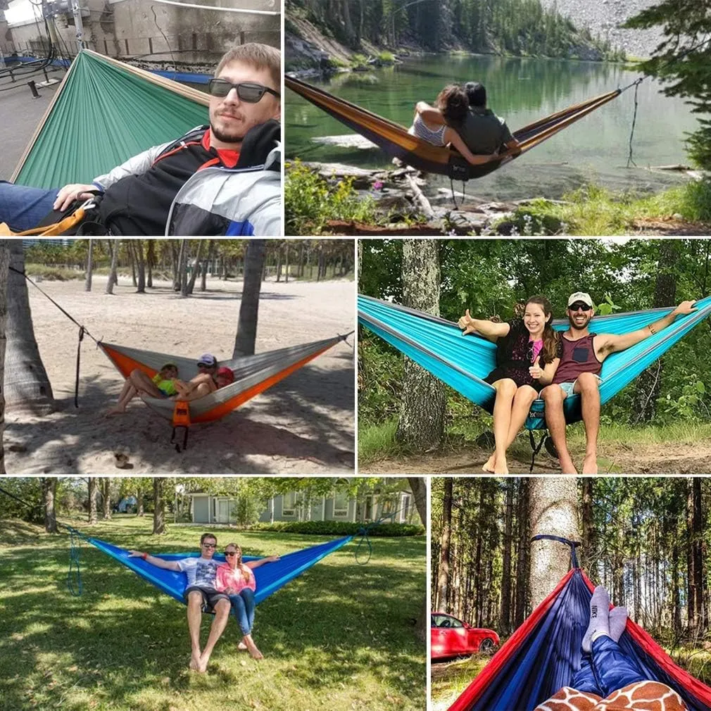 Portable Hammock Camping Double & Single with 2 Tree Straps, Lightweight Nylon Travel Hammocks for 450Lbs Capacity, for Outdoor Backpacking Backyard Hiking