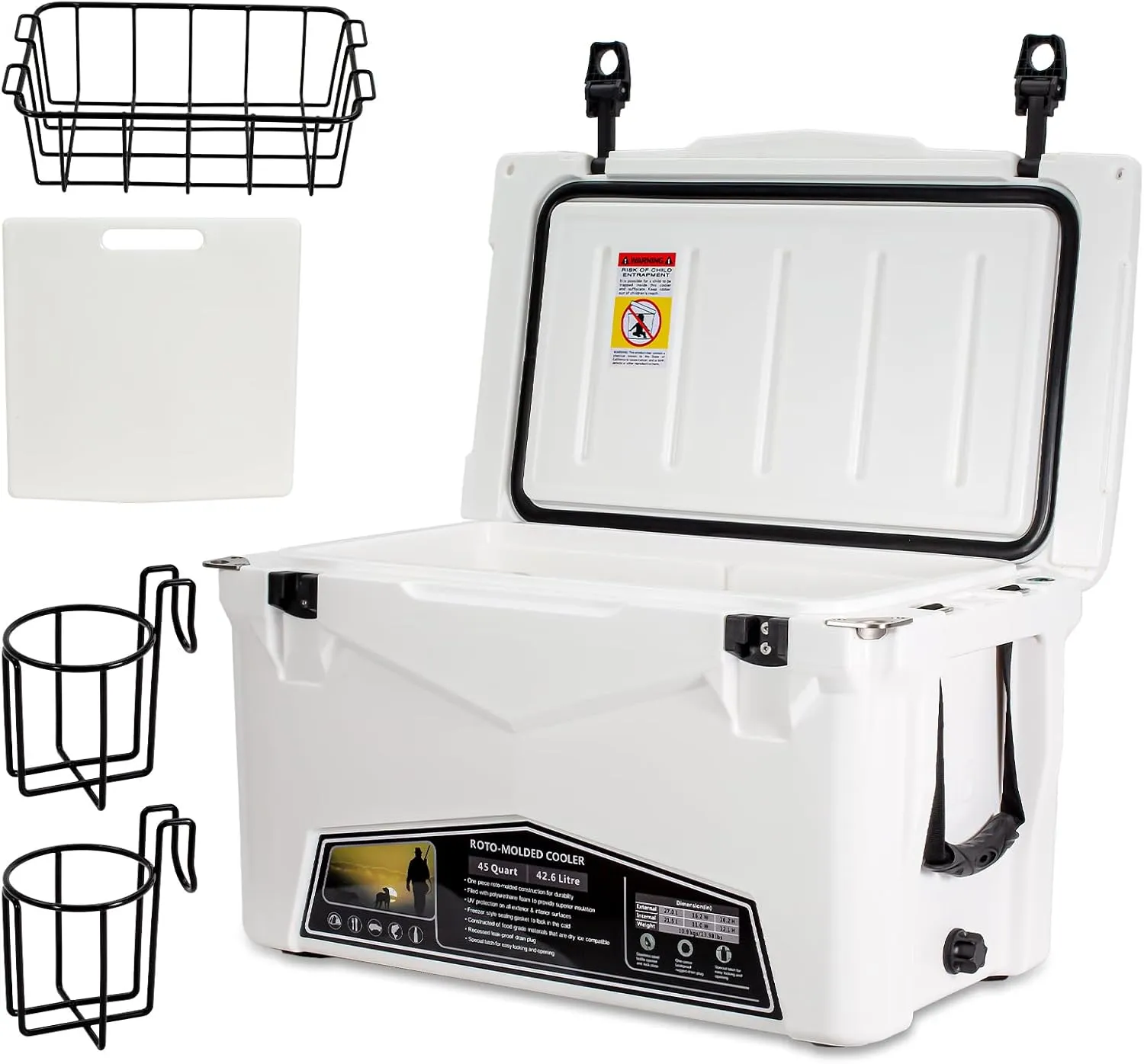 Portable Insulated Cooler with Detachable Handle Hard Ice Chest for Camping, Fishing,Tailgating, Beach, Picnic, Groceries, Boating, Sports