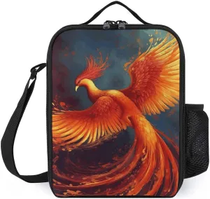 Portable Insulated Meal Bag,Orange Red Phoenix Print Hand-held Insulated And Cold Meal Bag,cross-body Portable Meal Bag