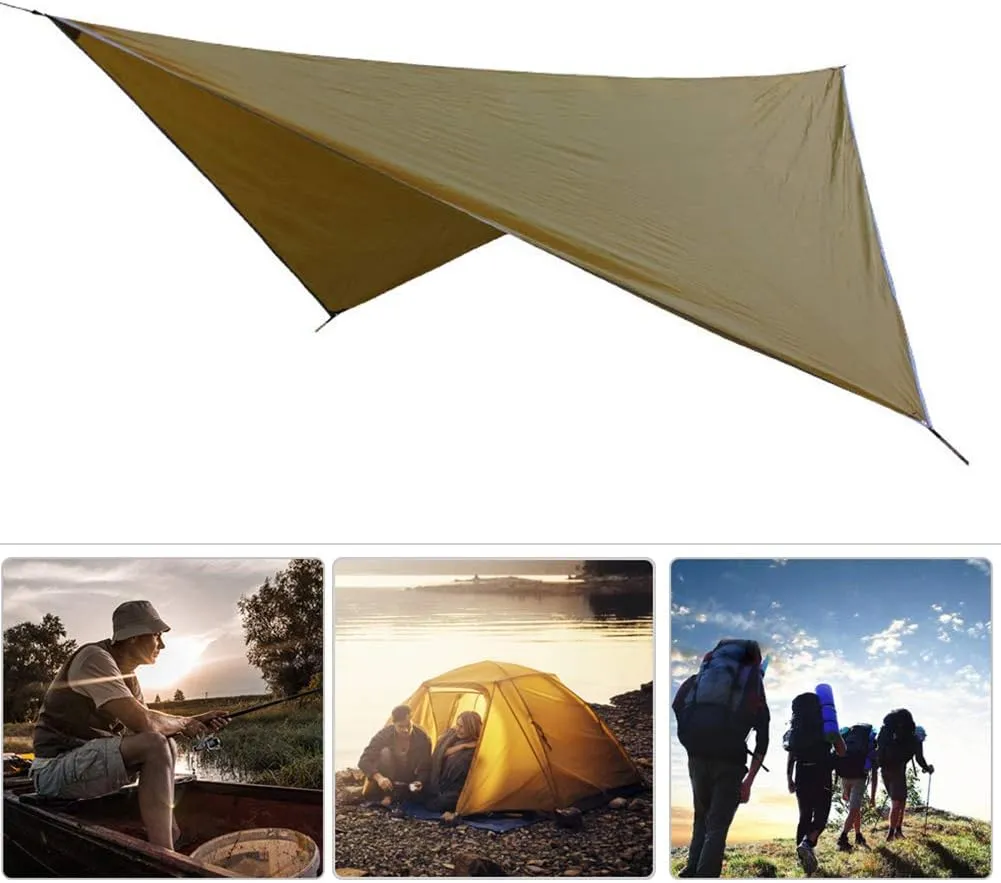 Portable Multifunctional Outdoor Camping Traveling Awning, 210T Polyester Fabric Rhombic Sun Proof Camping Ground Mat Tent Hammock Awning (Light Tan)