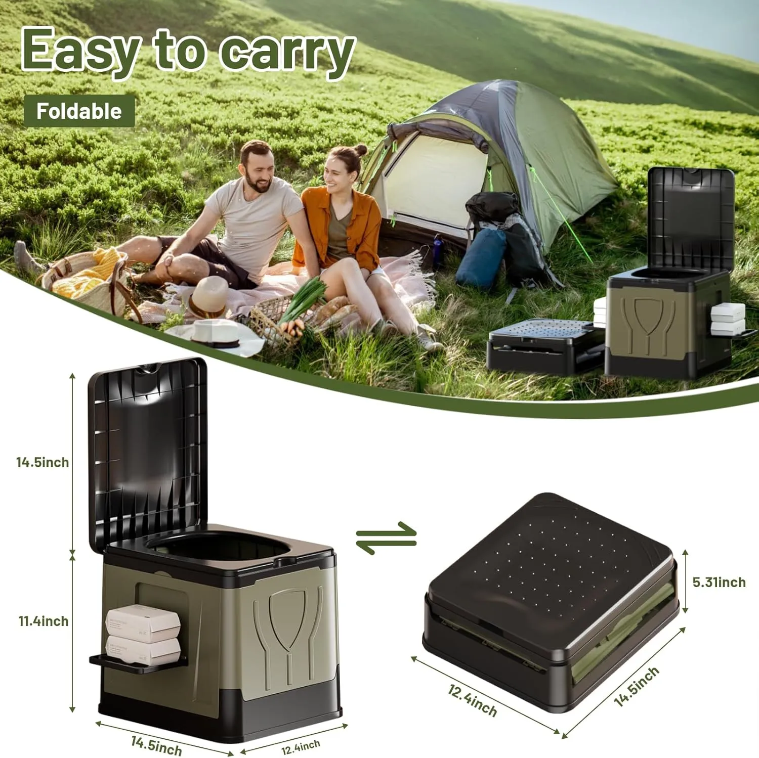 Portable Toilet for Adults - 12.4'' *14.5'' Outdoor Emergency Potty for Camping, Road Trip, Car, Tent, Truck Drivers