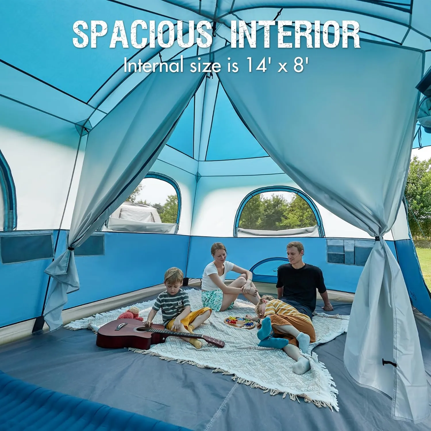 PORTAL 8 Person Family Camping Tent with Porch, Weather Resistant Camping Tents with Rainfly, Large Cabin Tents with 2 Room, Easy Set Up Tent for Outdoor Camping, Backyard