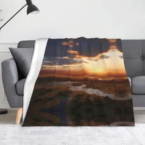 Prairie Sunset Picture Blanket Throws 60x50in - Lightweight Warm Comfortable Soft for Sofas, Camping Trips