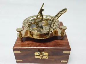 Premium Antique Brass Sundial Compass with Wooden Box,Vintage Collectible Nautical Maritime Navigation Tool for Explorers, Hikers & Adventures,Inspirational & Sentimental Compass - 3"