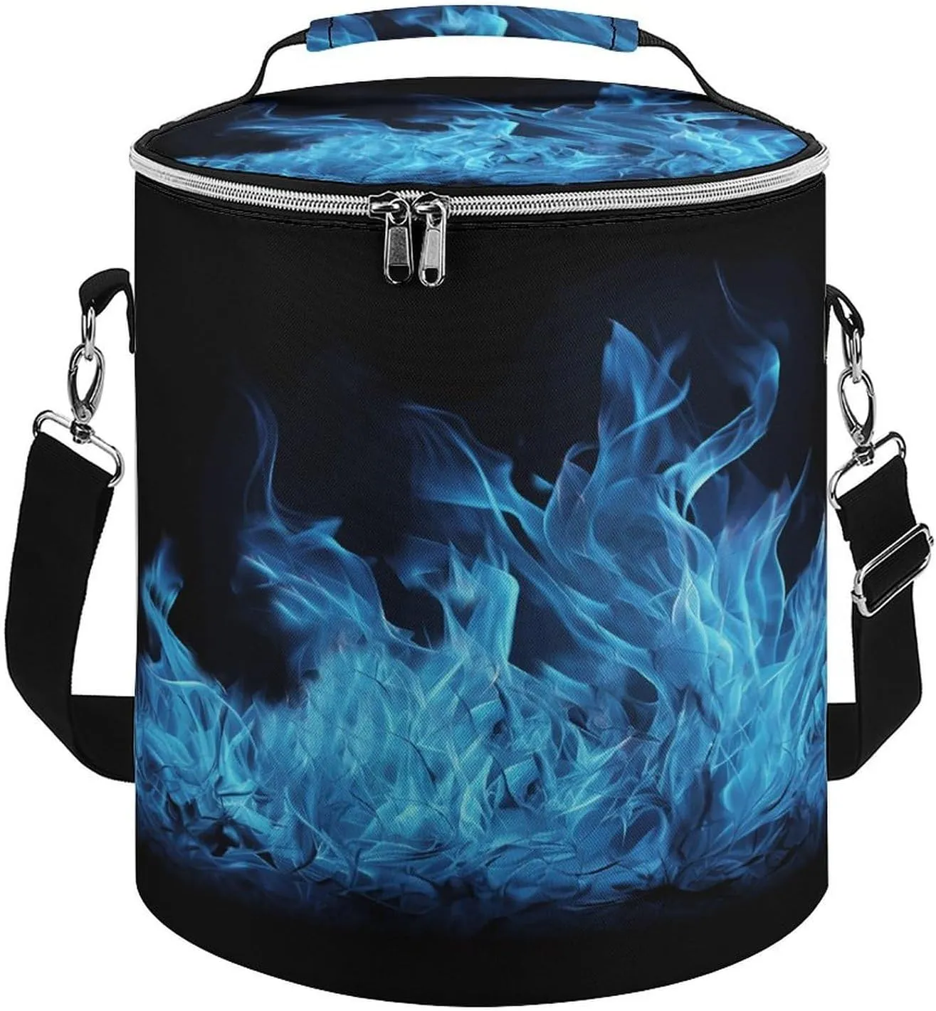 Premium Cooler Bag, Blue Flame Print Camping Cooler Bag Camping Gear Adjustable Shoulder Strap Cooler Camping Ice Chest
