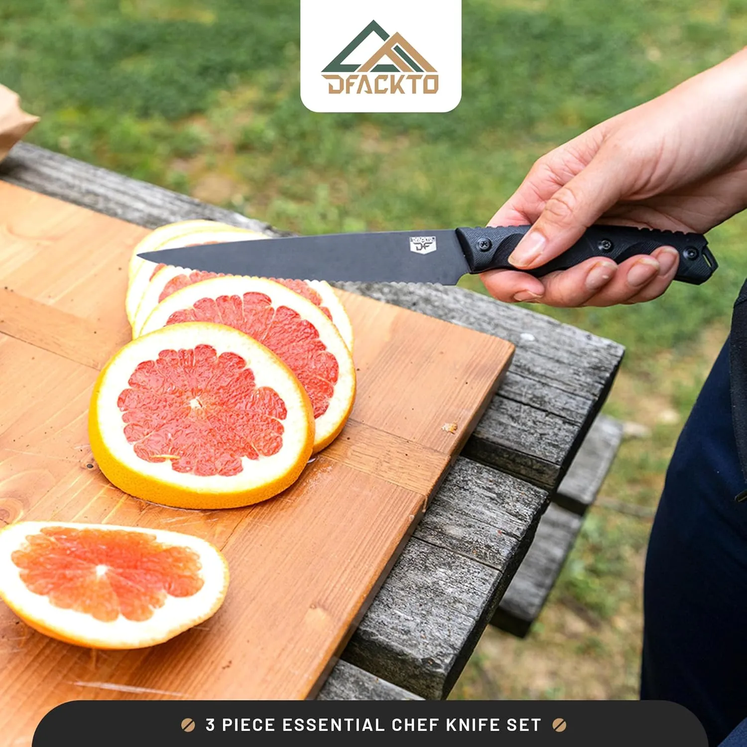 Premium Rugged 3-Piece Kitchen and Camping Knife Set, High Carbon Stainless Steel, G10 Handles, Full Tang - BBQ, Tactical, Outdoor Cooking - Includes 8" Chef, 6" Utility, 3.5" Paring - Black