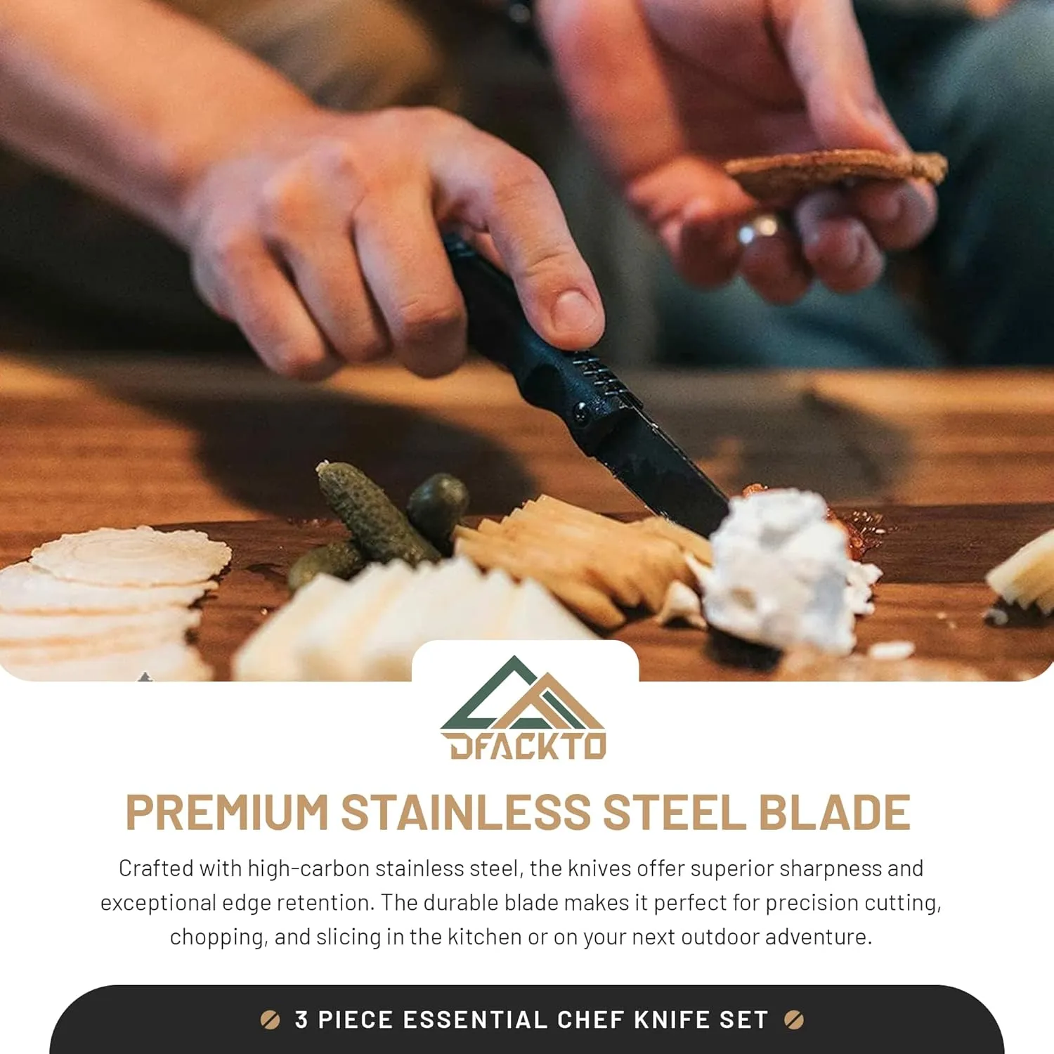 Premium Rugged 3-Piece Kitchen and Camping Knife Set, High Carbon Stainless Steel, G10 Handles, Full Tang - BBQ, Tactical, Outdoor Cooking - Includes 8" Chef, 6" Utility, 3.5" Paring - Black