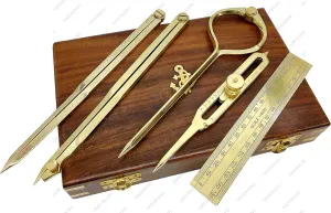 Proportional Divider Set of 5, Full Brass dividers with Executive Wooden Box, Single Handed 8" Brass Navigational Dividers Compass Set for Maritime, Naval, Geometry and Drafting