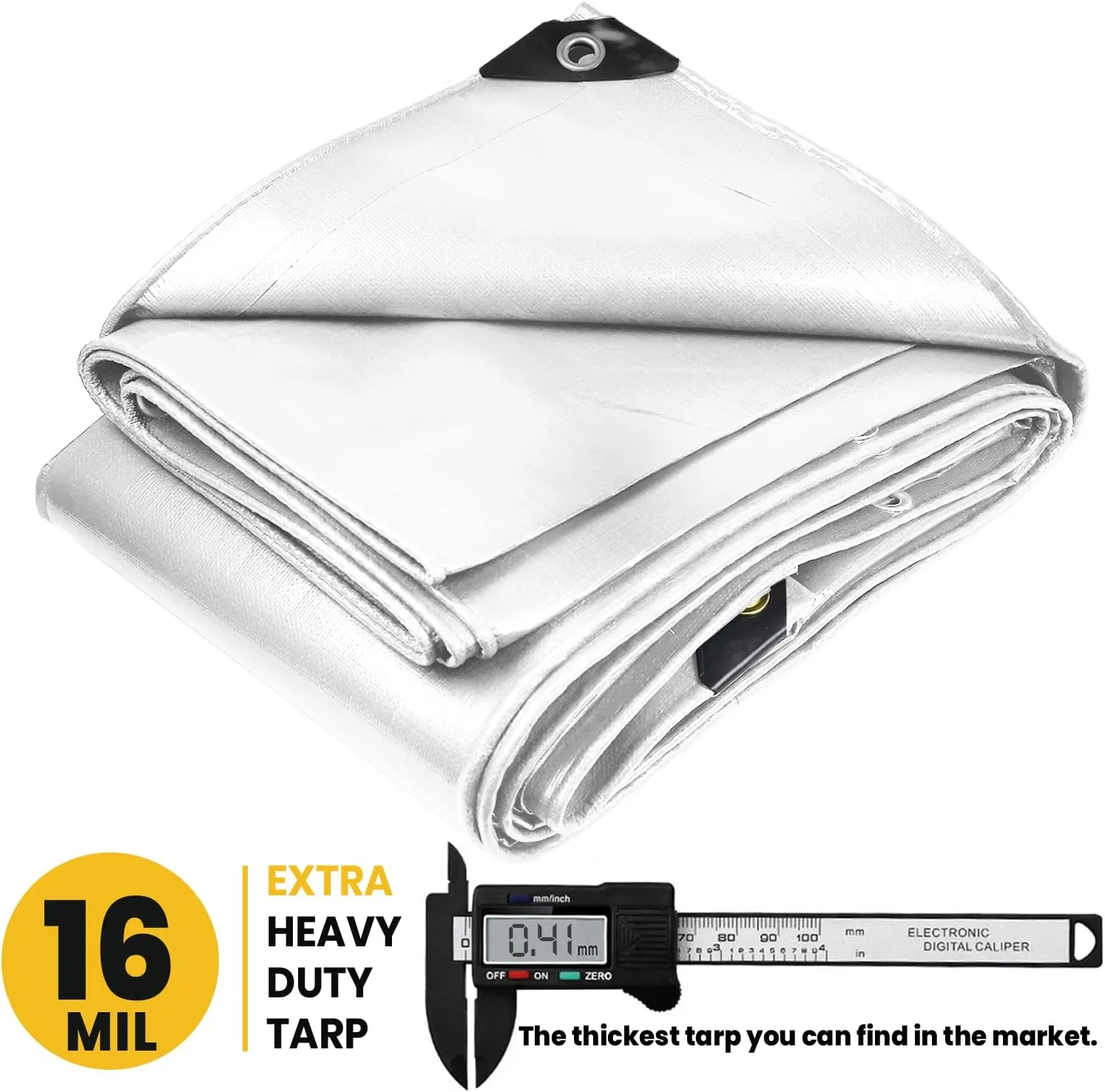 PROTARP Extra Heavy Duty 16 Mil Tarp Cover, Waterproof, UV Resistant, Rip and Tear Proof, Poly Tarpaulin with Reinforced Edges for Roof, Camping, Patio, Pool, Boat. (White 6′ X 8′)