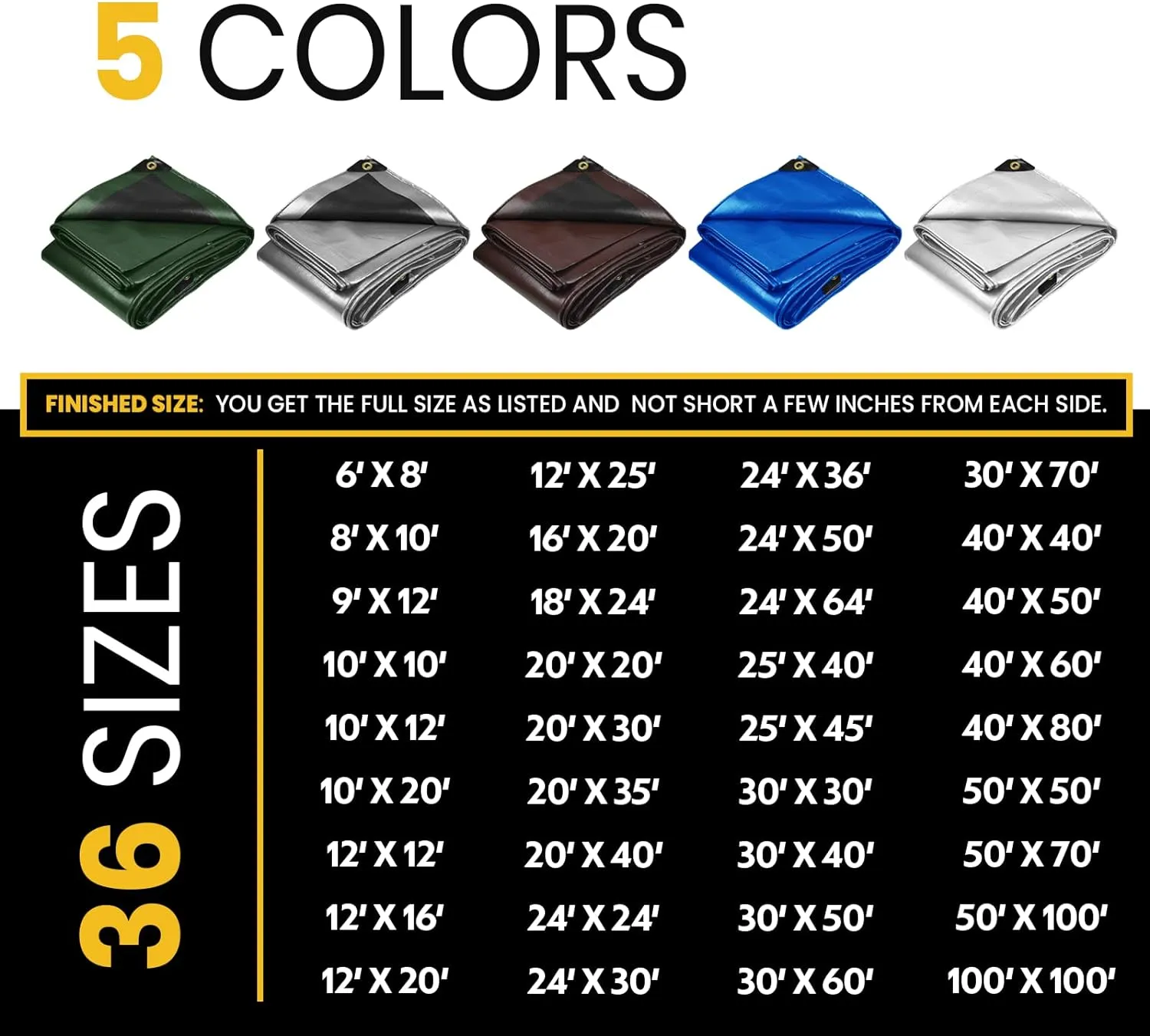PROTARP Extra Heavy Duty 16 Mil Tarp Cover, Waterproof, UV Resistant, Rip and Tear Proof, Poly Tarpaulin with Reinforced Edges for Roof, Camping, Patio, Pool, Boat. (White 6′ X 8′)