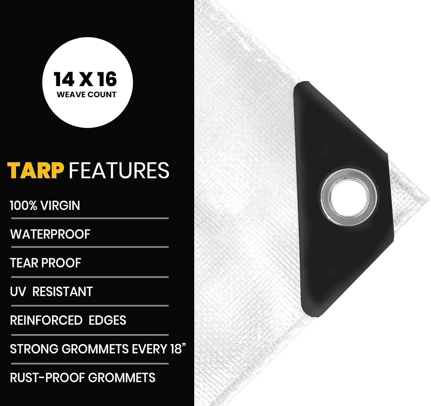 PROTARP Extra Heavy Duty 16 Mil Tarp Cover, Waterproof, UV Resistant, Rip and Tear Proof, Poly Tarpaulin with Reinforced Edges for Roof, Camping, Patio, Pool, Boat. (White 6′ X 8′)