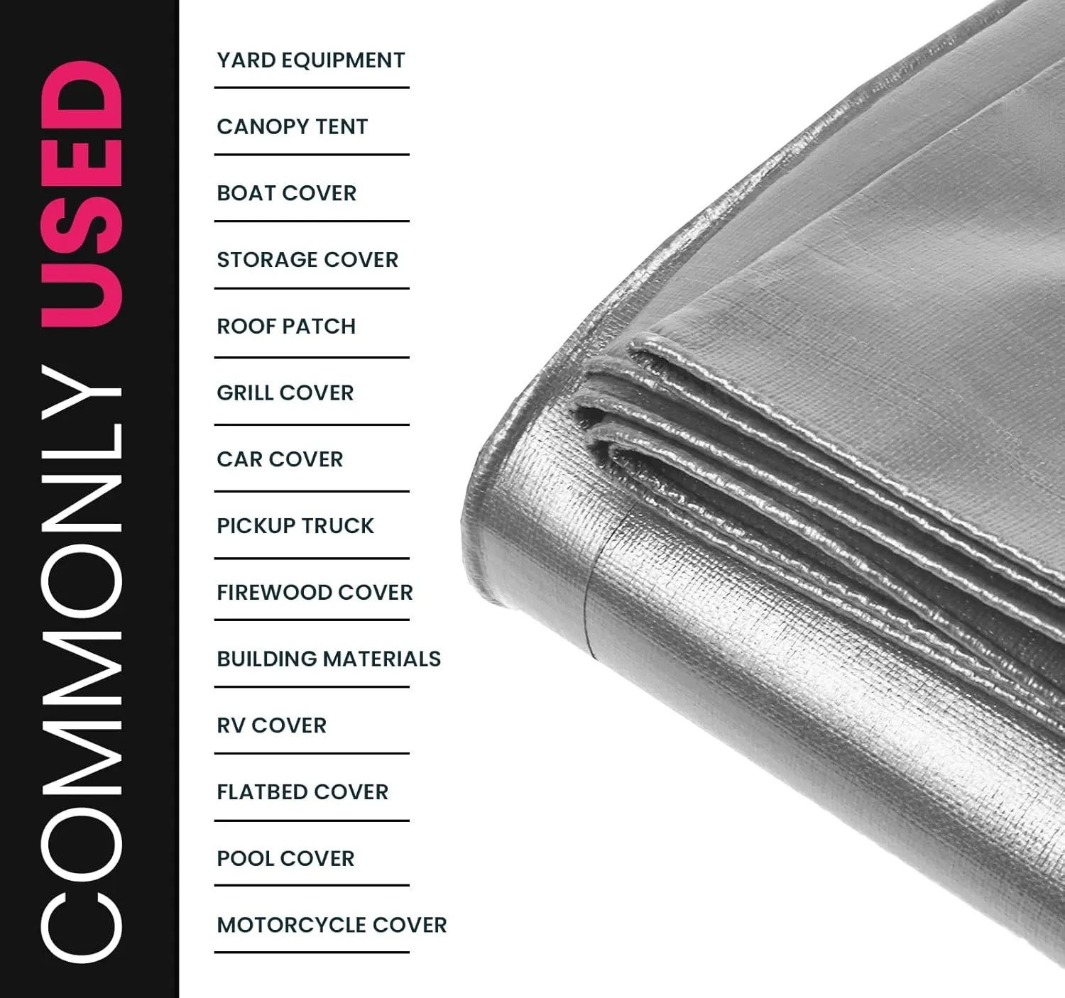 PROTARP Extreme Heavy Duty 22 Mil Tarp Cover, Waterproof, UV Resistant, Rip and Tear Proof, Poly Tarpaulin with Reinforced Edges for Roof, Camping, Patio, Pool, Boat. (Silver/Black 6′ X 8′)