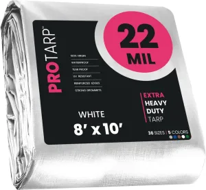 PROTARP Extreme Heavy Duty 22 Mil Tarp Cover, Waterproof, UV Resistant, Rip and Tear Proof, Poly Tarpaulin with Reinforced Edges for Roof, Camping, Patio, Pool, Boat. (White 8′ X 10′)