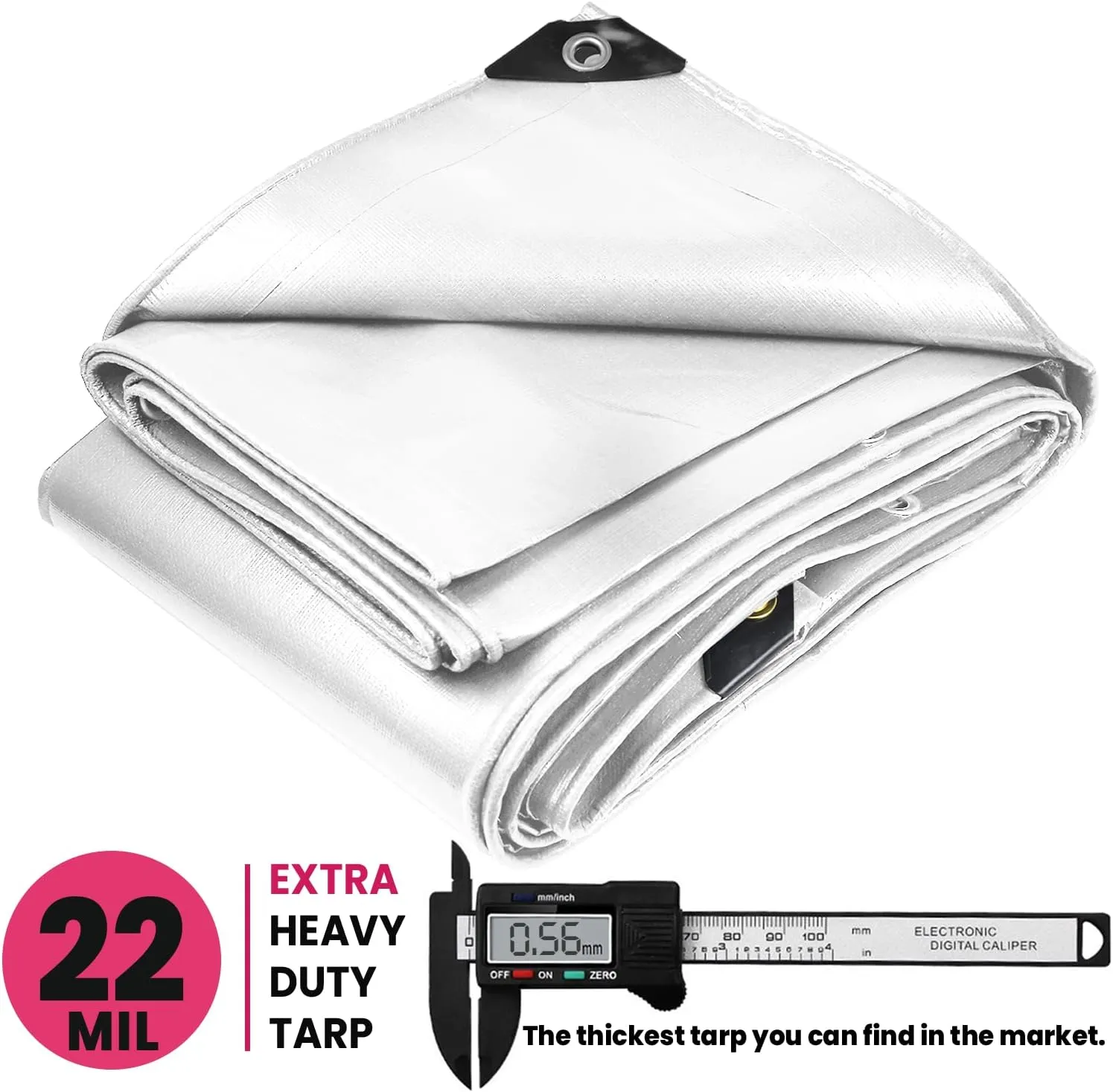 PROTARP Extreme Heavy Duty 22 Mil Tarp Cover, Waterproof, UV Resistant, Rip and Tear Proof, Poly Tarpaulin with Reinforced Edges for Roof, Camping, Patio, Pool, Boat. (White 8′ X 10′)