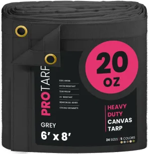 PROTARP Extreme Heavy Duty Waterproof Canvas Tarp 20 oz, UV Resistant Tarpaulin Cover with Rustproof Brass Grommets, Multipurpose for Canopy, Roof, Camping, Wood Pile (Grey 6'X8')