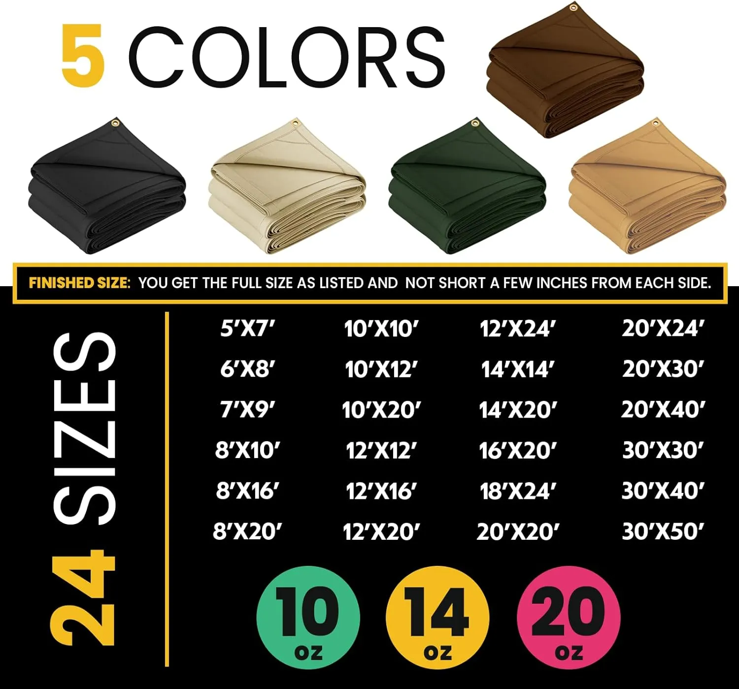 PROTARP Heavy Duty 14 OZ Water Resistant Canvas Tarp, UV Resistant Tarpaulin Cover with Rustproof Brass Grommets, Multipurpose for Canopy, Roof, Camping, Woodpile (Grey 12'X20')