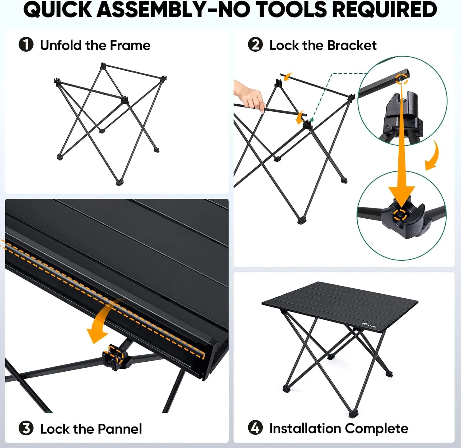 PTEROMY Folding Camping Table with Ultralight Aluminum Tabletop, Camping Side Table Portable Beach Table Outdoor Folding Table for Camping, Picnics, and BBQs (Large, Black)