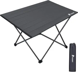 PTEROMY Folding Camping Table with Ultralight Aluminum Tabletop, Camping Side Table Portable Beach Table Outdoor Folding Table for Camping, Picnics, and BBQs (Large, Black)