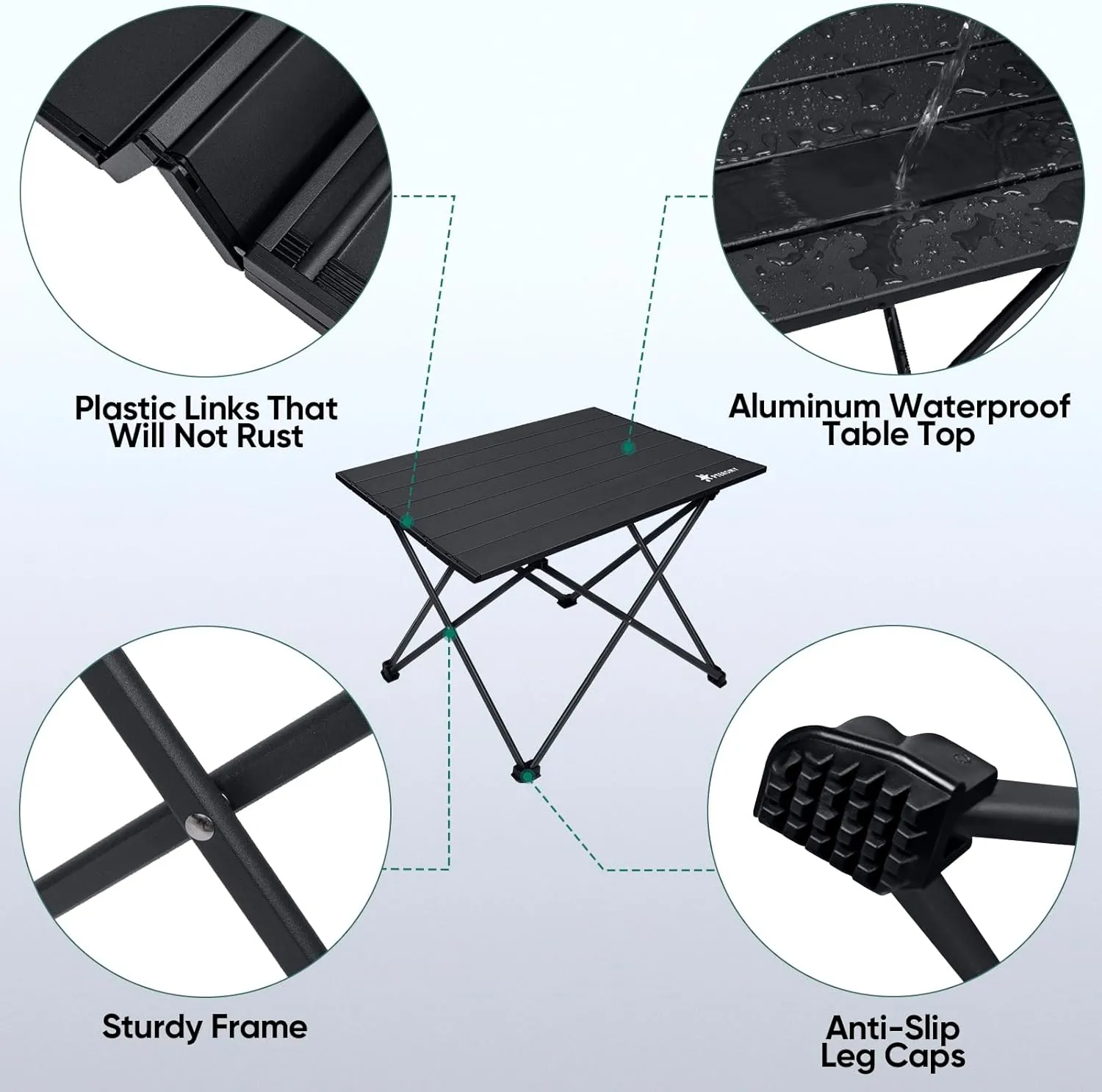 PTEROMY Folding Camping Table with Ultralight Aluminum Tabletop, Camping Side Table Portable Beach Table Outdoor Folding Table for Camping, Picnics, and BBQs (Large, Black)
