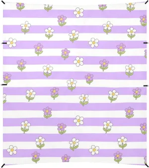 Purple and White Striped Flowers Beach Tent UPF50 Easy Setup Large Sun Shade with Sandbags and Shovel for Family Trips, Picnics & Camping