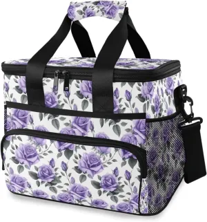 Purple Rose Flower Cooler Bag Insulated Cooler Soft Sided Cooler 24 Can Portable Picnic Bag Large Leakproof Lunch Bag Box for Beach Grocery Camping Travel Car Men Women