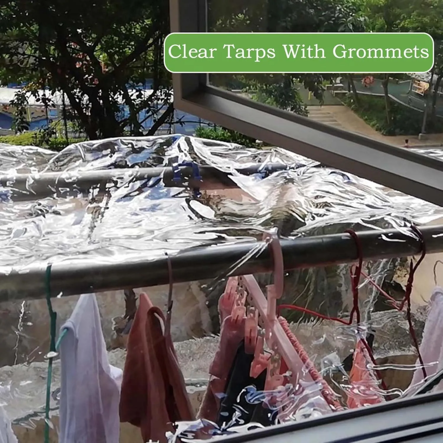 PVC Transparent Tarp 4.9x4.9ft, Waterproof Clear Tarp with Eyelets, Tarps Clear Heavy Duty Outdoor, Easy to Install, for Covering Plant Patio