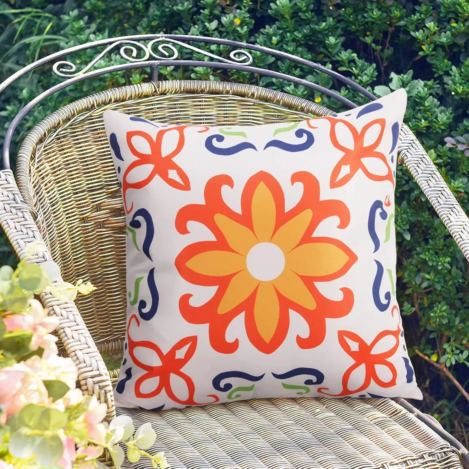 Pyonic Outdoor Waterproof Throw Pillow Covers for Patio Furniture Decorative Boho Pillow Covers 20x20 Floral Printed for Patio Tent Couch Garden Set of 4,Orange