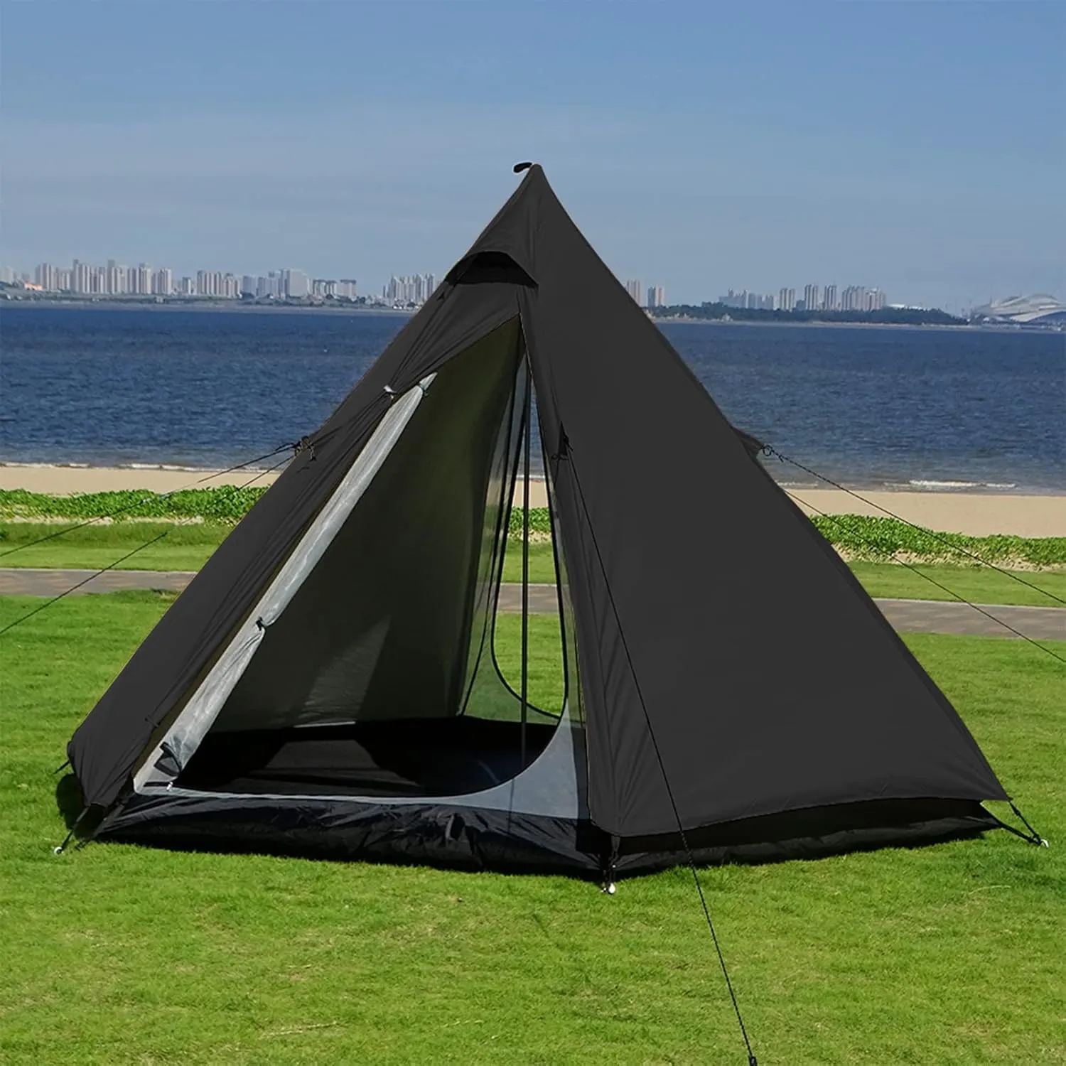 Pyramid Teepee Tent Large Space Ultralight Family Camping Tent Outdoor Teepee Tent Windproof for Adults Tents Double Layer 4 Person