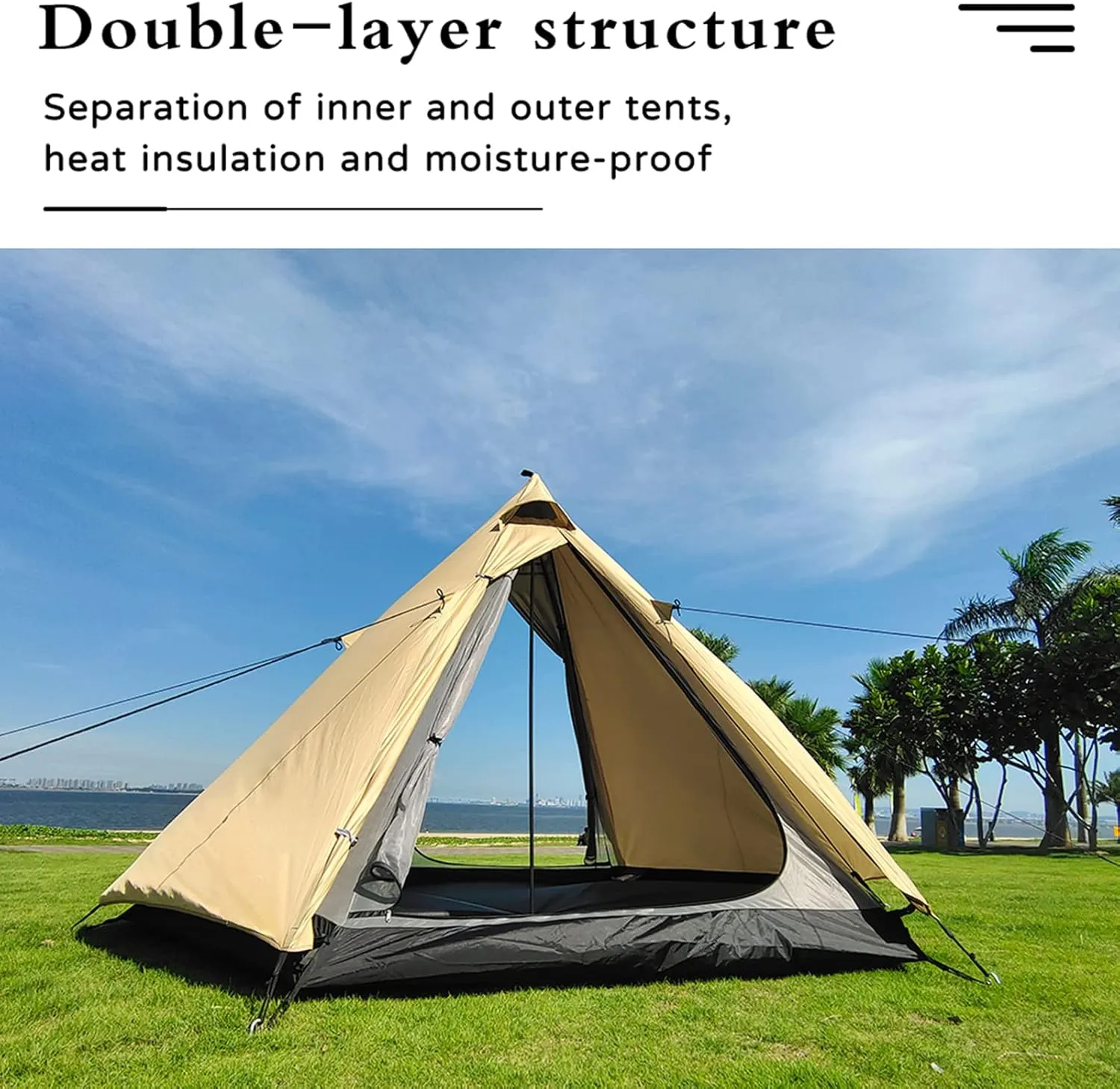 Pyramid Teepee Tent Large Space Ultralight Family Camping Tent Outdoor Teepee Tent Windproof for Adults Tents Double Layer 4 Person