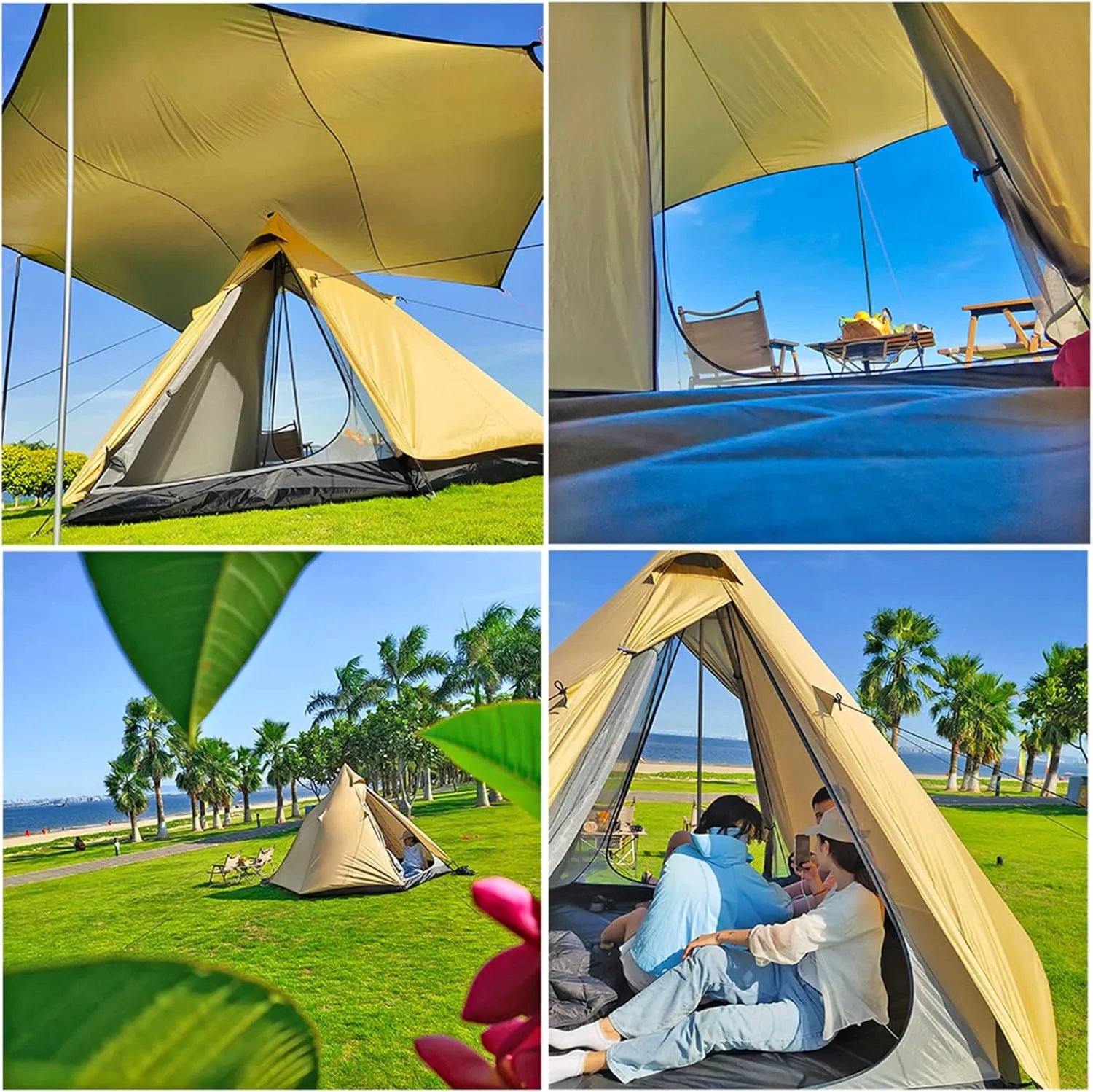 Pyramid Teepee Tent Large Space Ultralight Family Camping Tent Outdoor Teepee Tent Windproof for Adults Tents Double Layer 4 Person