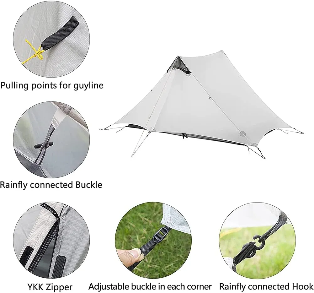 Pyramid Tent Ultralight Outdoor Camping Tent, 1 Person / 2 Person Backpack Waterproof Double Layer Tent Ideal for Camping, Backpacking and Hiking (Gary Single 210X75CM)