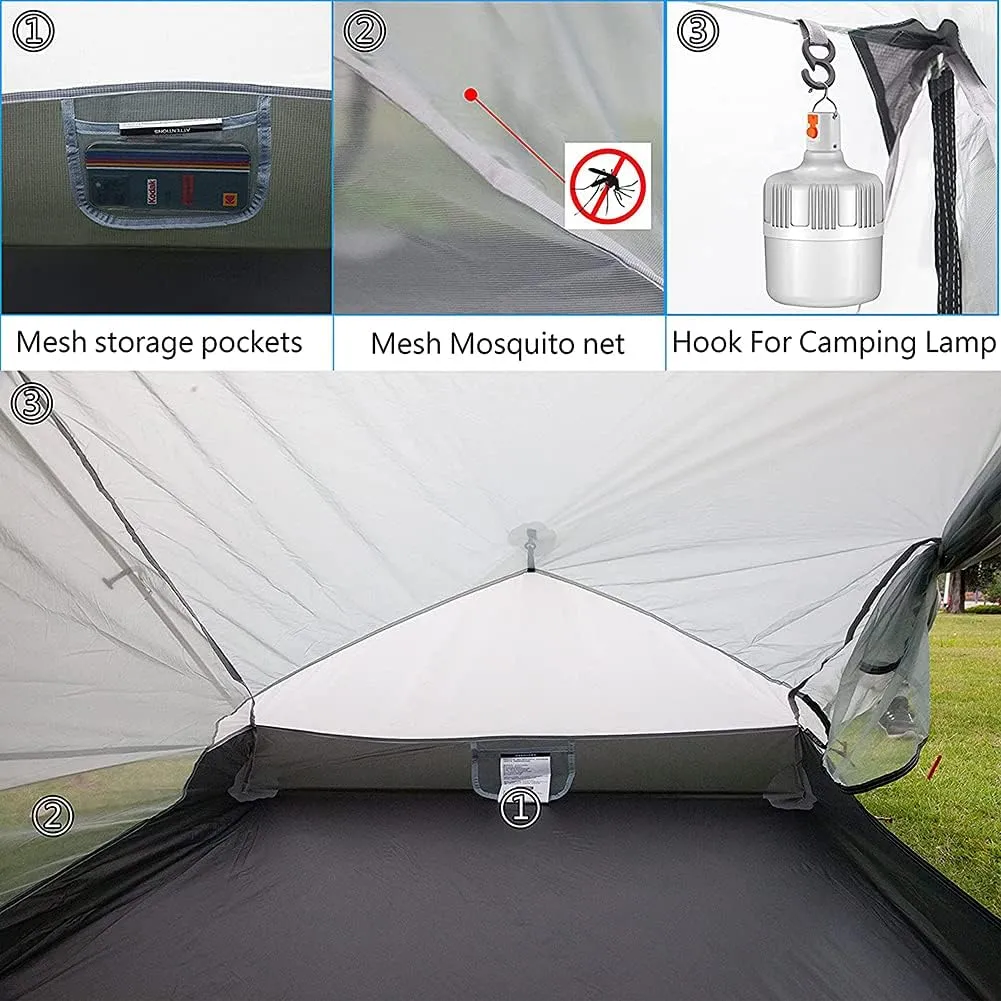 Pyramid Tent Ultralight Outdoor Camping Tent, 1 Person / 2 Person Backpack Waterproof Double Layer Tent Ideal for Camping, Backpacking and Hiking (Gary Single 210X75CM)