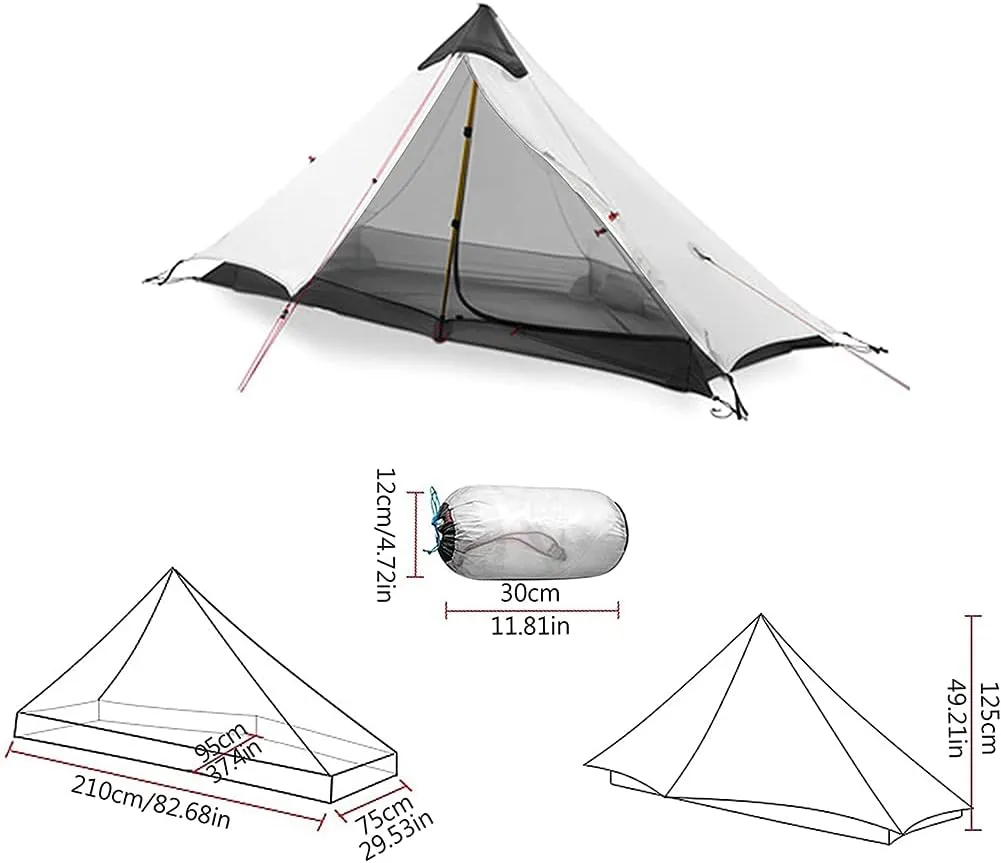 Pyramid Tent Ultralight Outdoor Camping Tent, 1 Person / 2 Person Backpack Waterproof Double Layer Tent Ideal for Camping, Backpacking and Hiking (Gary Single 210X75CM)