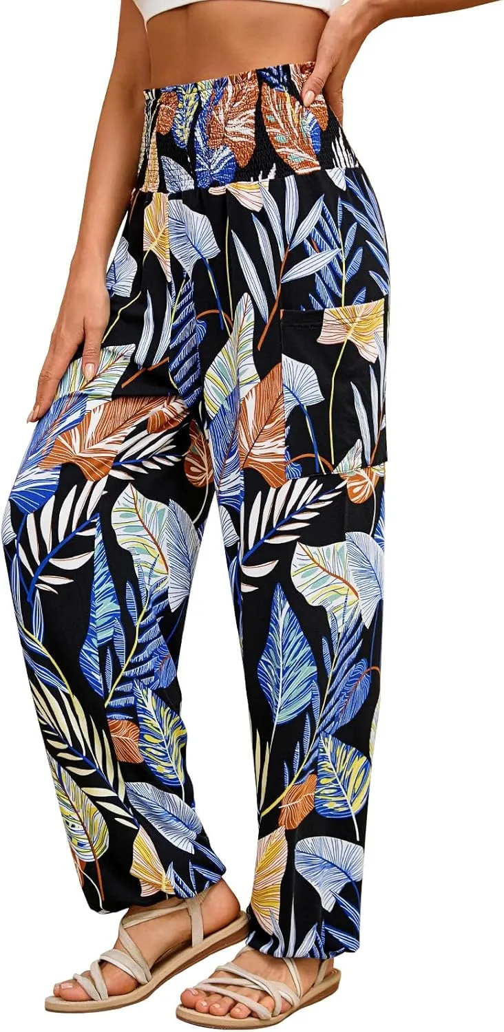 QIANXIZHAN Women's Harem Pants, High Waist Yoga Boho Trousers with Pockets