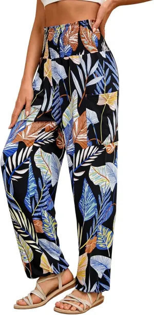 QIANXIZHAN Women's Harem Pants, High Waist Yoga Boho Trousers with Pockets