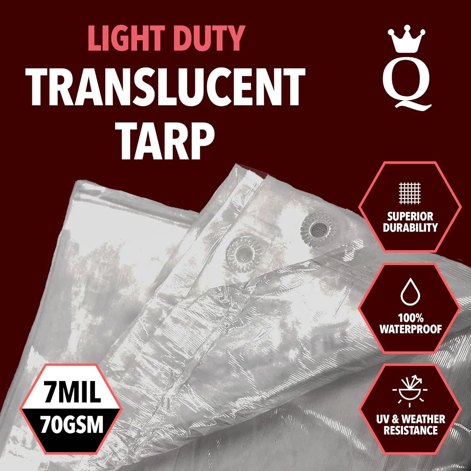 QUEEN OF TARPS | 10x12 Light Duty Tarp Waterproof, 70 GSM is 7 MIL, UV/Tear Resistant Tarp, Camping, Outdoor Furniture, Car, Tents, Painting, Firewood Protection | 10x12, Light Duty