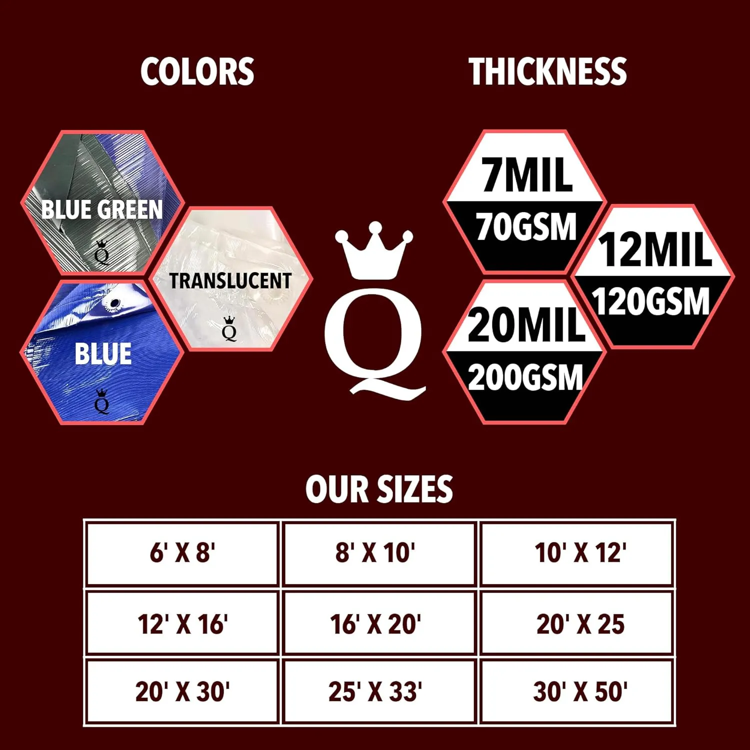 QUEEN OF TARPS | 20x25 Heavy Duty Tarp Waterproof, 120 GSM is 12 MIL, UV/Tear Resistant Tarp, Camping, Outdoor Furniture, Car, Tents, Painting, Firewood Protection | 20x25, Heavy Duty
